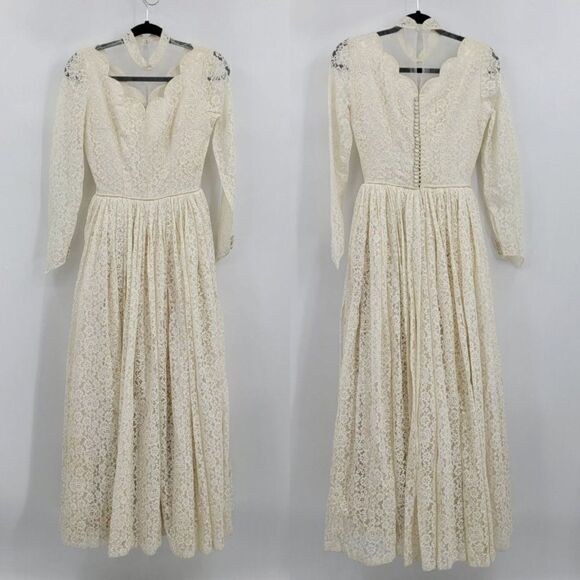 Vtg 70's Dress Handmade Gunne Sax Wedding Cottagecore Full Maxi Illusion Sz XS - Picture 1 of 17